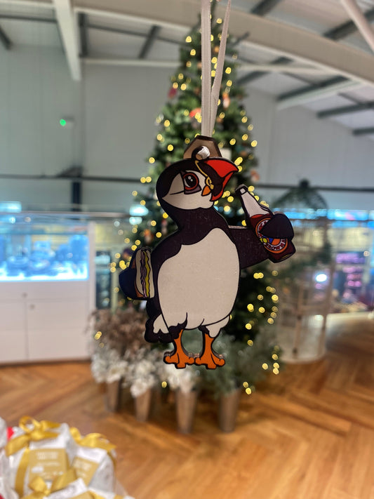 Northern Brown Ale Puffin Wooden Decoration.